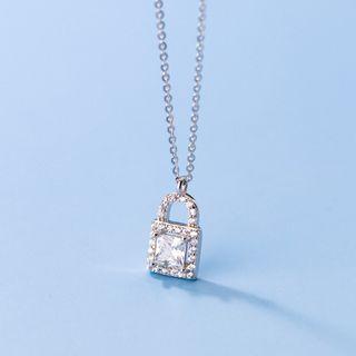 Lock Rhinestone Pendant Sterling Silver Necklace S925 Silver - Silver - One Size