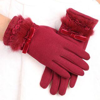Lace Trim Woolen Touchscreen Gloves