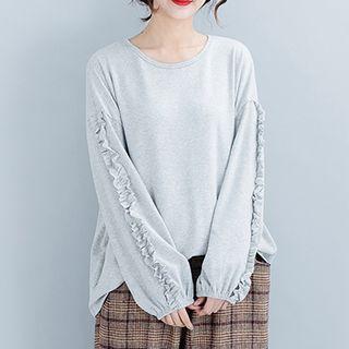 Ruffle Trim Pullover Gray - One Size