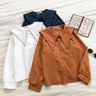 Color-block Trim Peter-pan Collar Long-sleeve Shirt