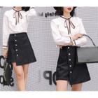 Set: Frilled Ribbon Accent Blouse + Mini Skirt