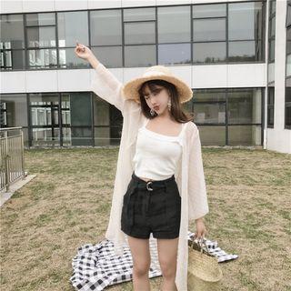 Knit Camisole Top / Dotted Chiffon Long Light Jacket