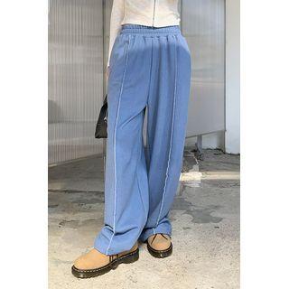 Drawstring-hem Pintuck Sweatpants Sky Blue - One Size