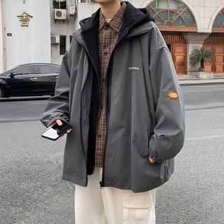 Mock Two-piece Zipped Lettering Jacket