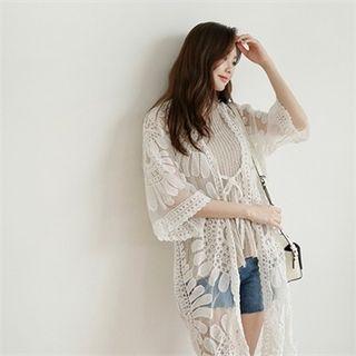 Tie-front Sheer Lace Cardigan