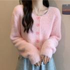 Round Neck Plain Button-up Cardigan