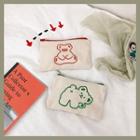 Bear Embroidered Zip Pouch