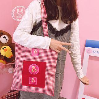 Bear Plaid Canvas Shopper Bag