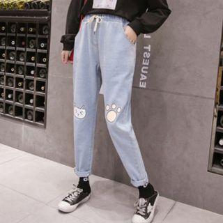 Cartoon Print Straight-cut Jeans
