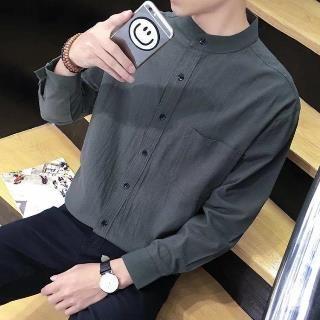 Stand-collar Front Pocket Long-sleeve Shirt