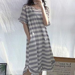 Striped Short-sleeve Midi Nightdress