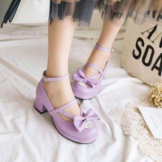 Ribbon Ankle-strap Chunky-heel Pumps