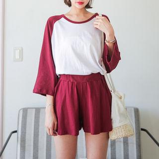 Set: Raglan-sleeve T-shirt + Band-waist Shorts