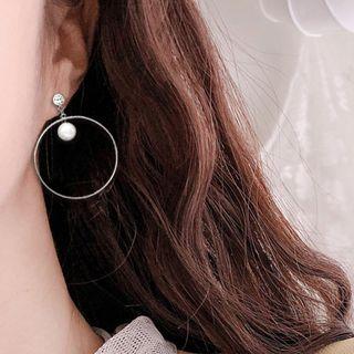 Faux Pearl Hoop Earring Stud Earring - Silver - One Size