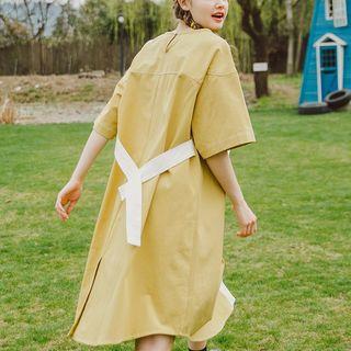 Elbow-sleeve Asymmetric Hem Dress