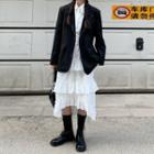 Single-breasted Blazer / Long-sleeve Crop Shirt / Tiered Midi A-line Skirt