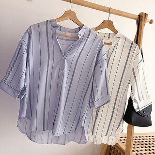 Single-breasted Striped 3/4-sleeve Blouse