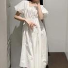 Drawstring Shirred Midi A-line Dress