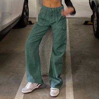 Contrast-stitch High Waist Bootcut Pants