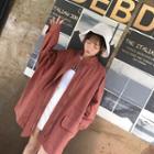 Plain Mock-neck Loose-fit Long Zip Jacket