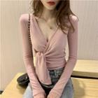 Long-sleeve Front Knot T-shirt