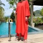 3/4-sleeve Dip-back Long T-shirt Dress