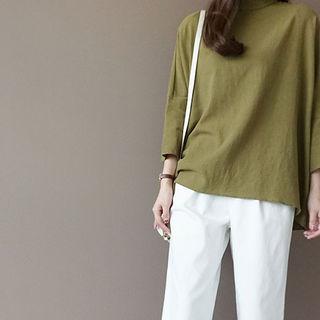 Mock-neck 3/4-sleeve Blouse