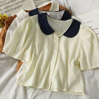 Colorblock Peter Pan-collar Crop Shirt