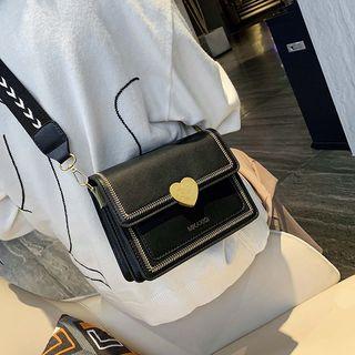 Embroidered Trim Heart Buckled Crossbody Bag