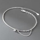 Rhinestone Layered Sterling Silver Anklet S925silver - Anklet - Silver - One Size