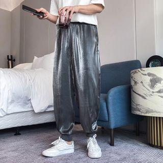 Band-waist Satin Cropped Harem Pants
