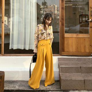 Band-waist Flap-detail Wide-leg Pants