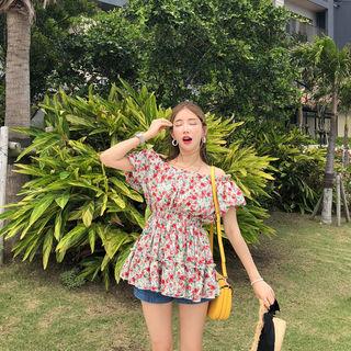 Off-shoulder Floral Print A-line Top