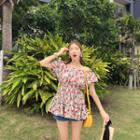 Off-shoulder Floral Print A-line Top