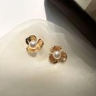 Faux Pearl Flower Earring 1 Pair - S925silver Earrings - One Size