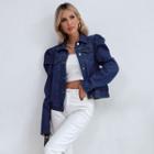 Long-sleeve Button-up Cropped Denim Jacket