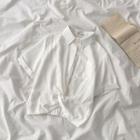 Short-sleeve Knot-front Chiffon Shirt White - One Size
