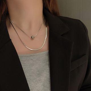 Ball & Snake Chain Layered Necklace Silver - One Size