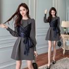 Balloon-sleeve Twisted Panel A-line Dress