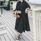 Short Sleeve Striped Oversized Midi Polo Dress