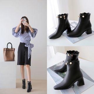 Faux-leather Beaded Ankle Boots