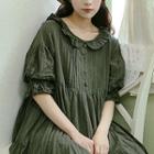 Frilled Linen Blend Shirtwaist Dress