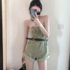 Strapless Denim Romper Light Green - One Size