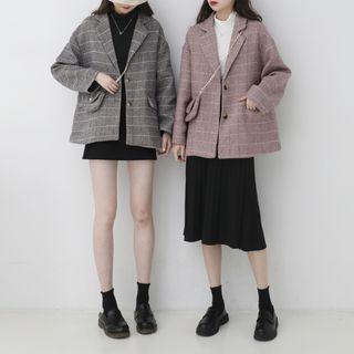 Plaid Single-breasted Blazer / Long-sleeve Mock-neck T-shirt