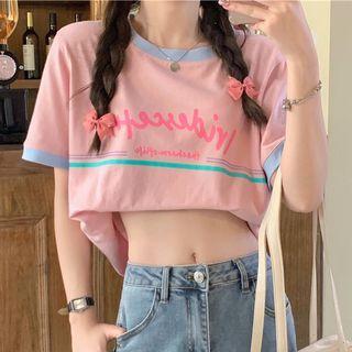 Lettering Contrast Trim T-shirt