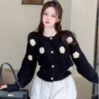 Long Sleeve Accent Flower Cardigan Black - One Size