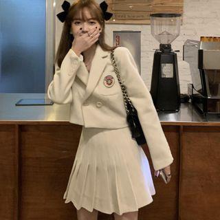 Set: Double Breasted Cropped Blazer + Pleated Skirt