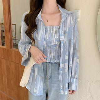 Set: Print Shirt + Cropped Camisole Top