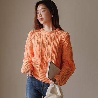 Colored Crew-neck Cable-knit Sweater