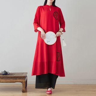Chiffon Embroidered Long Sleeve Dress